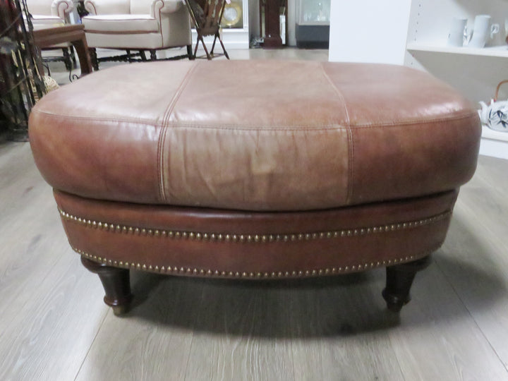 Plunkett Brown Leather Ottoman