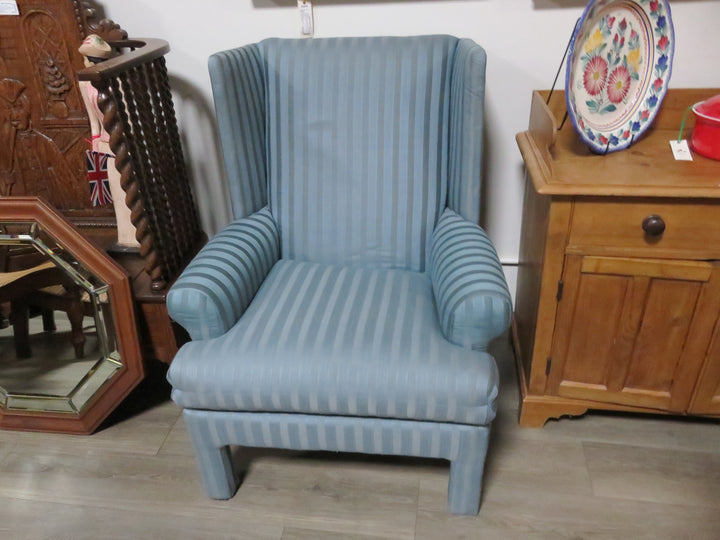 Teal Striped Wingback Chair