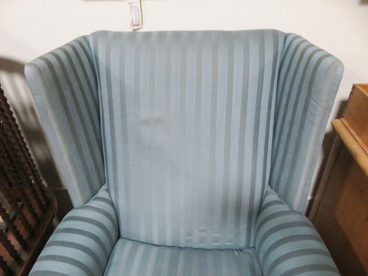 Teal Striped Wingback Chair