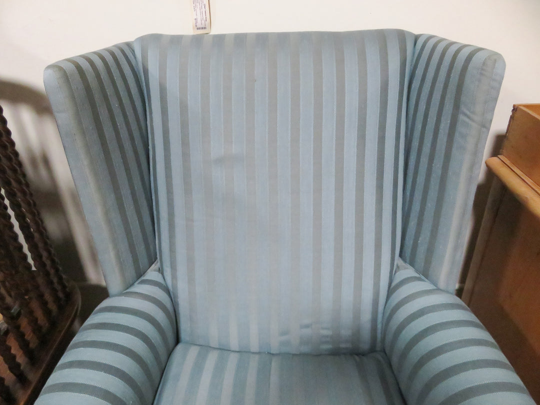 Teal Striped Wingback Chair