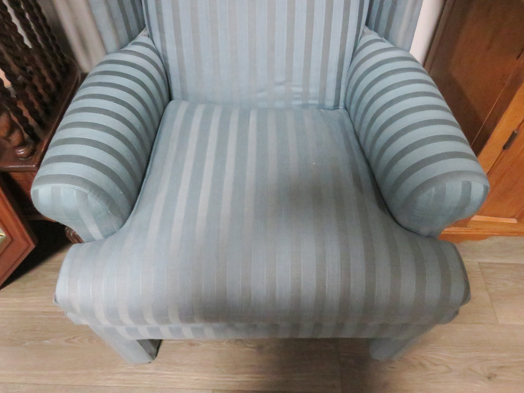 Teal Striped Wingback Chair