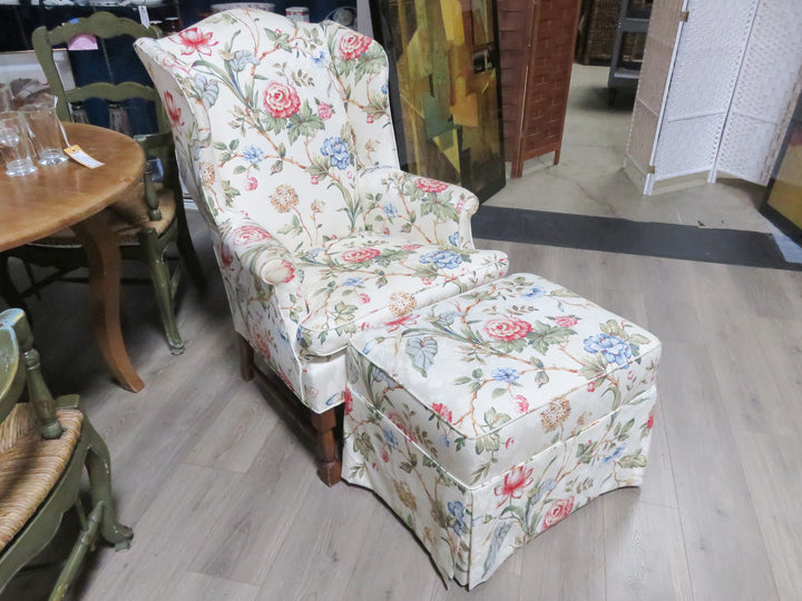 Floral Wing Chair & Ottoman