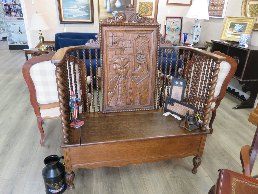 Antique Carved Settle Bench