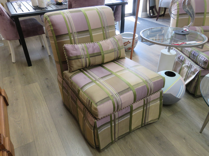 Plaid Upholstered Slipper Chair