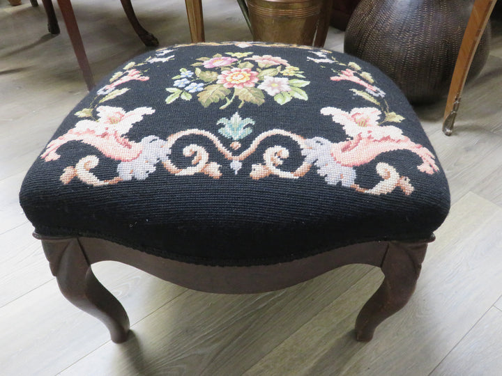 Floral Needlepoint Footstool