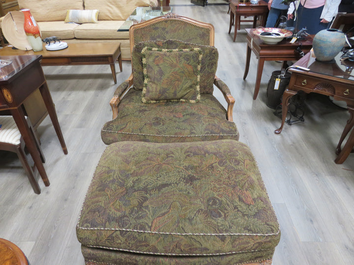 Floral Bergere Arm Chair & Ottoman