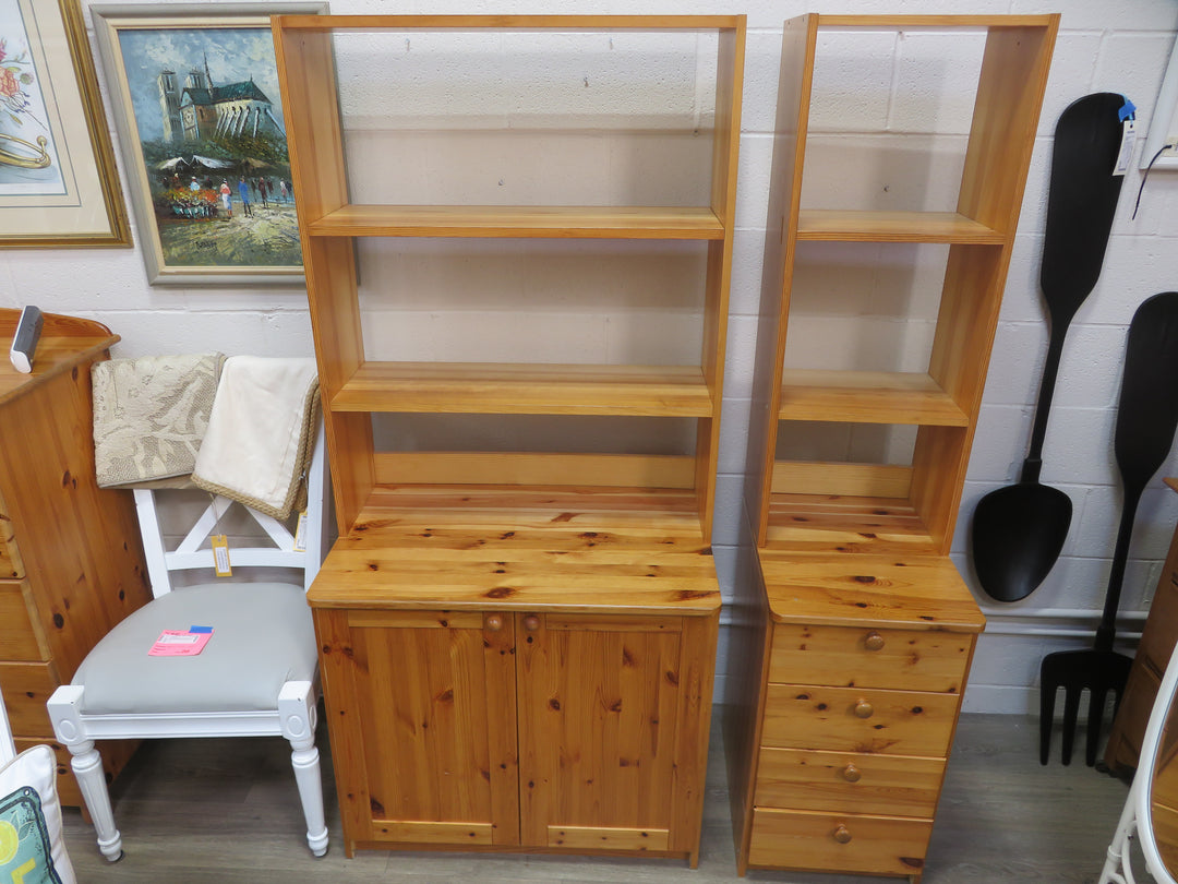 Knotty Pine Bookcase on Left
