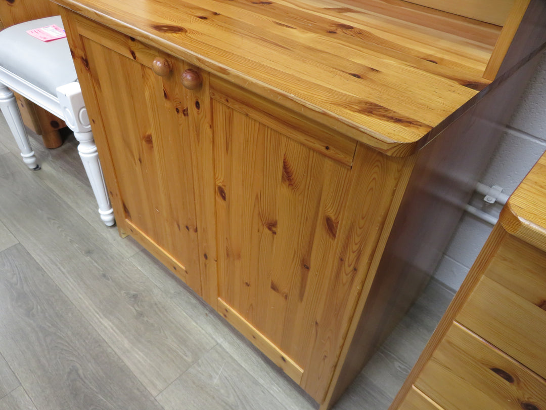 Knotty Pine Bookcase on Left