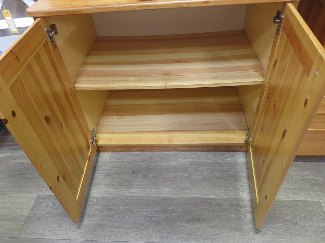 Knotty Pine Bookcase on Left