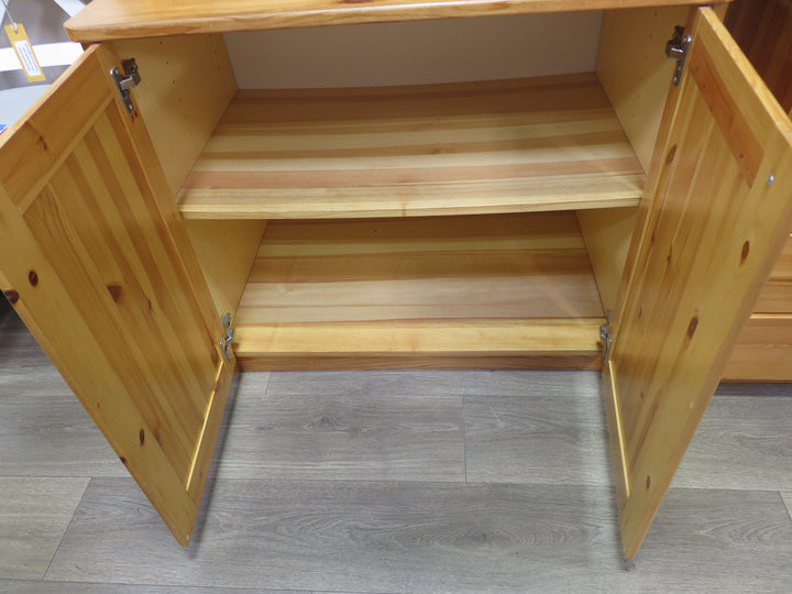 Knotty Pine Bookcase on Left