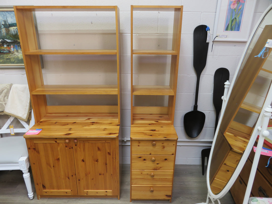Knotty Pine Bookcase on Right