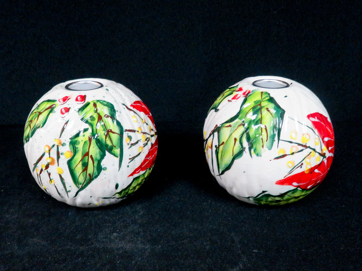 Pair of Poinsettia Candleholders