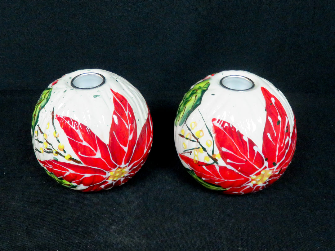 Pair of Poinsettia Candleholders
