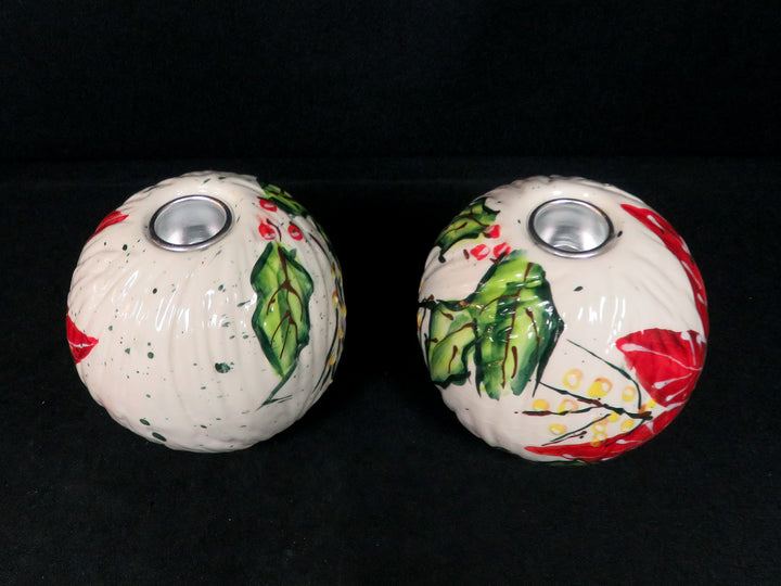 Pair of Poinsettia Candleholders