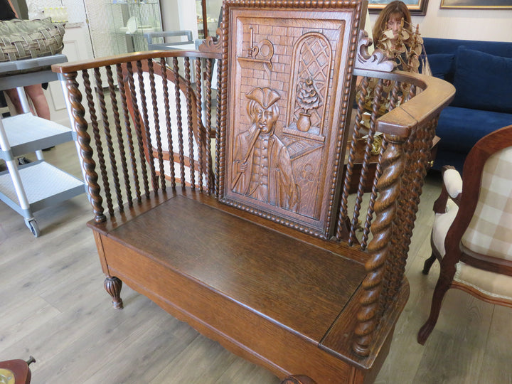 Antique Carved Settle Bench