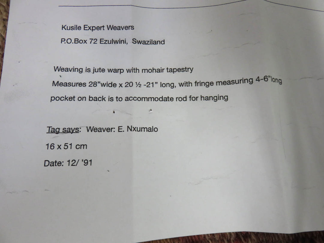 E. Nxumalo Jute and Mohair Tapestry