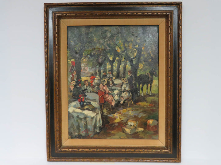 Vintage Original Oil Picnic Scene