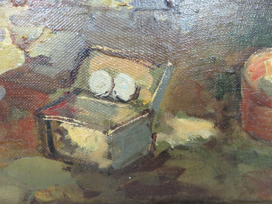 Vintage Original Oil Picnic Scene