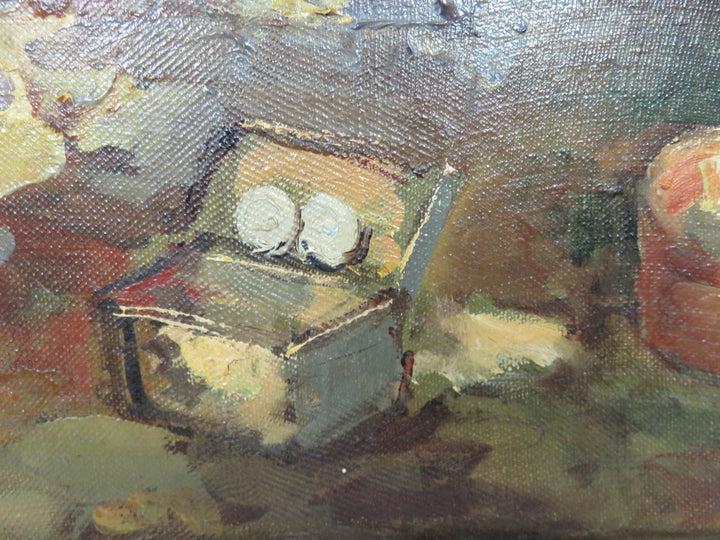 Vintage Original Oil Picnic Scene