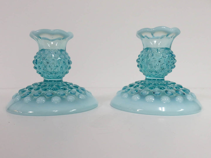 Fenton Blue Opalescent Candlesticks
