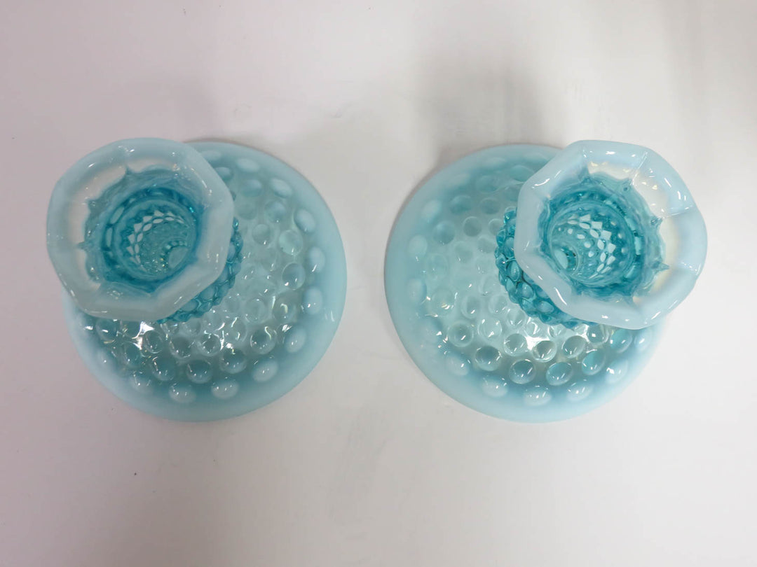 Fenton Blue Opalescent Candlesticks