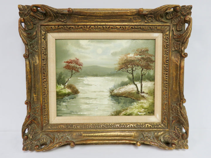 Vintage Riverbank Oil Painting