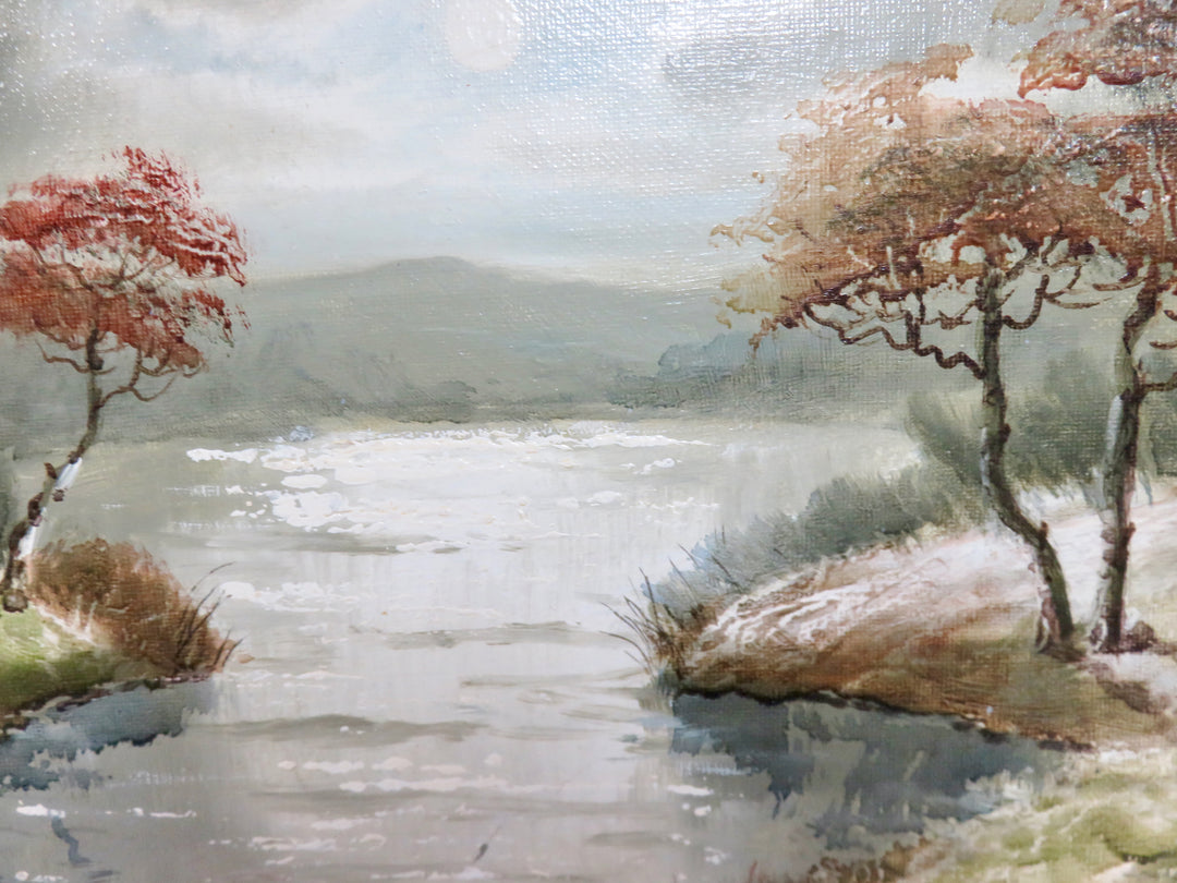 Vintage Riverbank Oil Painting