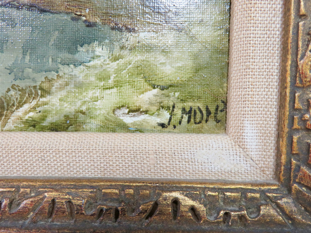 Vintage Riverbank Oil Painting