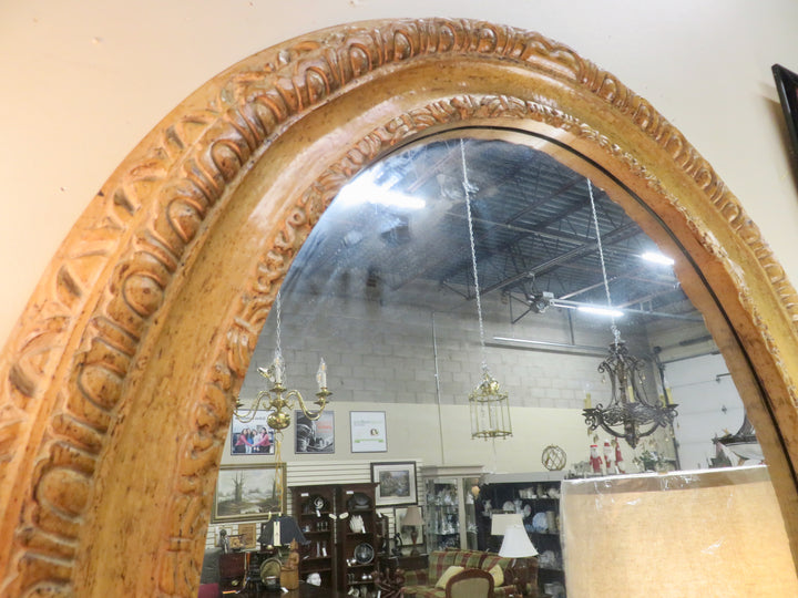 Carved Blond Distressed Wood Mirror