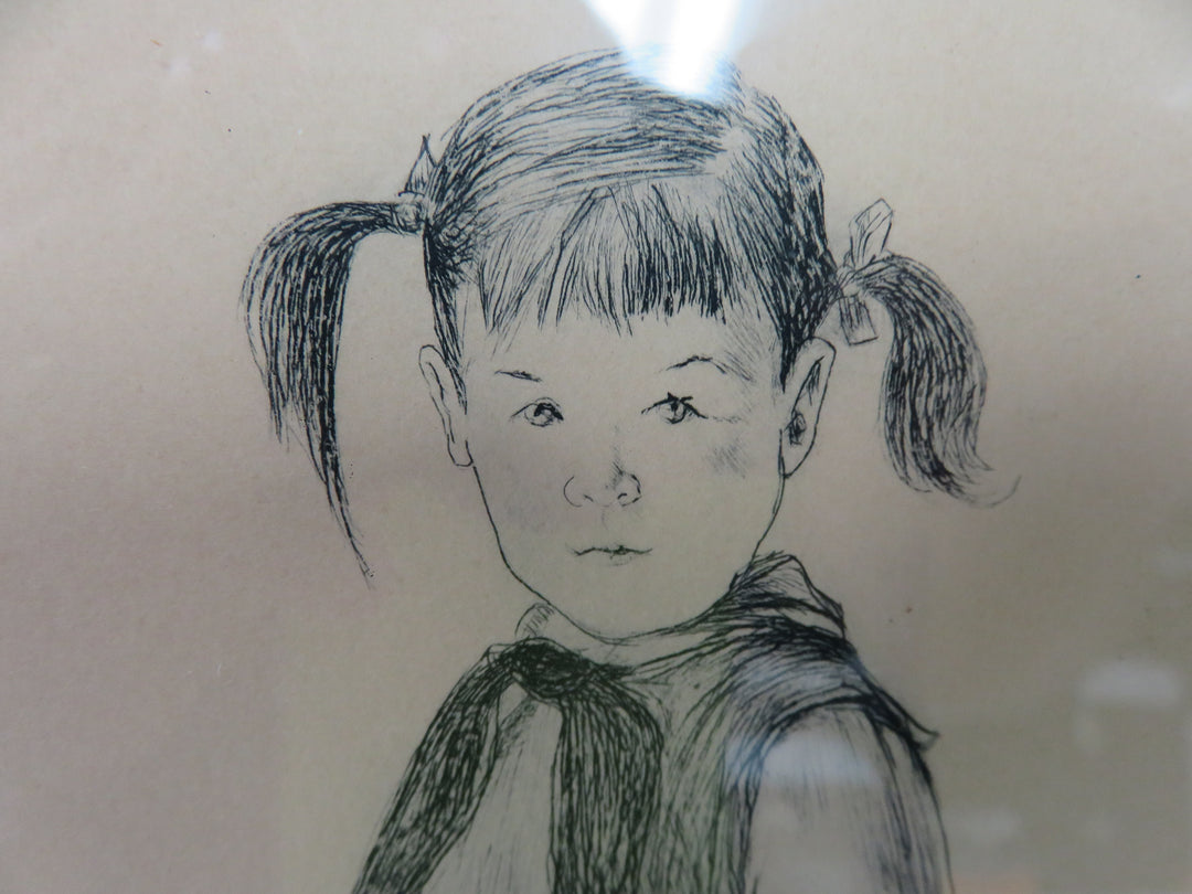 Vintage Etching of Girl on Hobbyhorse