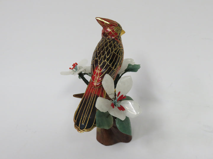 Cloisonné Cardinal on Jade Bonsai Branch