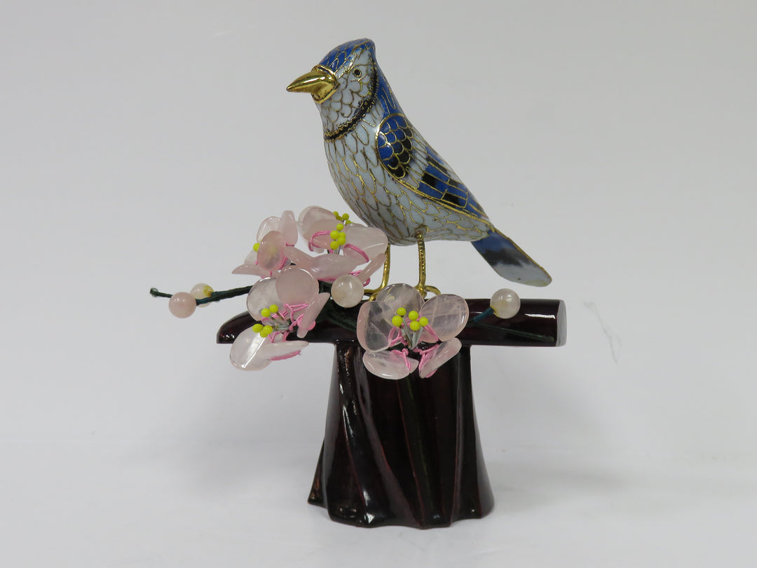 Cloisonné Bluejay on Jade Bonsai Branch