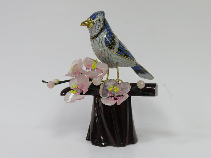 Cloisonné Bluejay on Jade Bonsai Branch