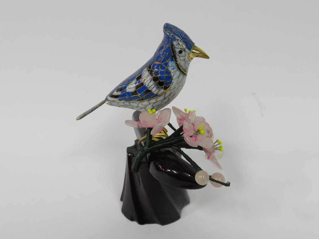 Cloisonné Bluejay on Jade Bonsai Branch