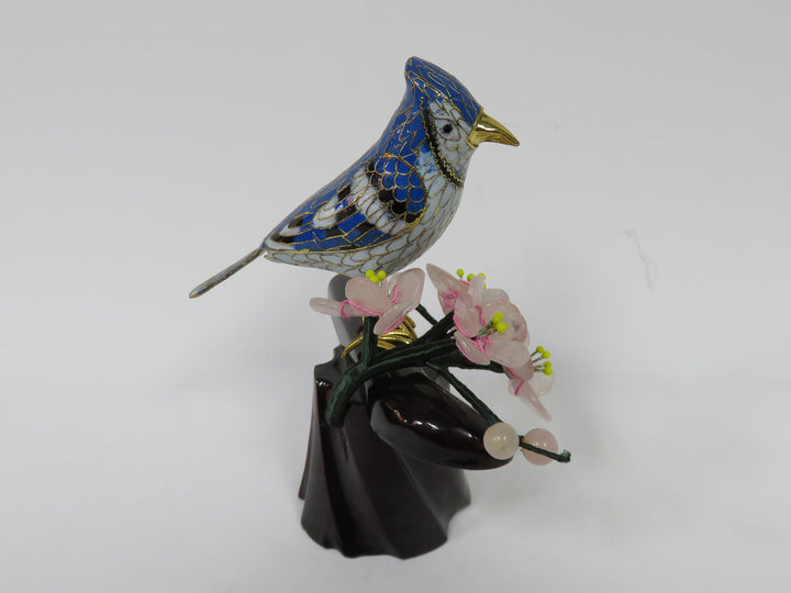 Cloisonné Bluejay on Jade Bonsai Branch