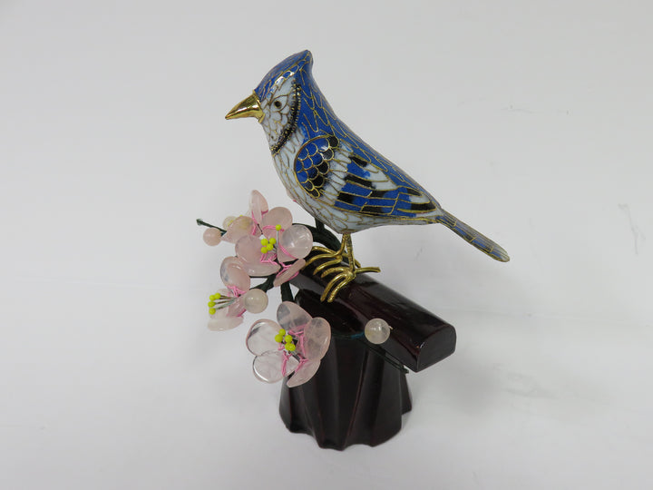 Cloisonné Bluejay on Jade Bonsai Branch