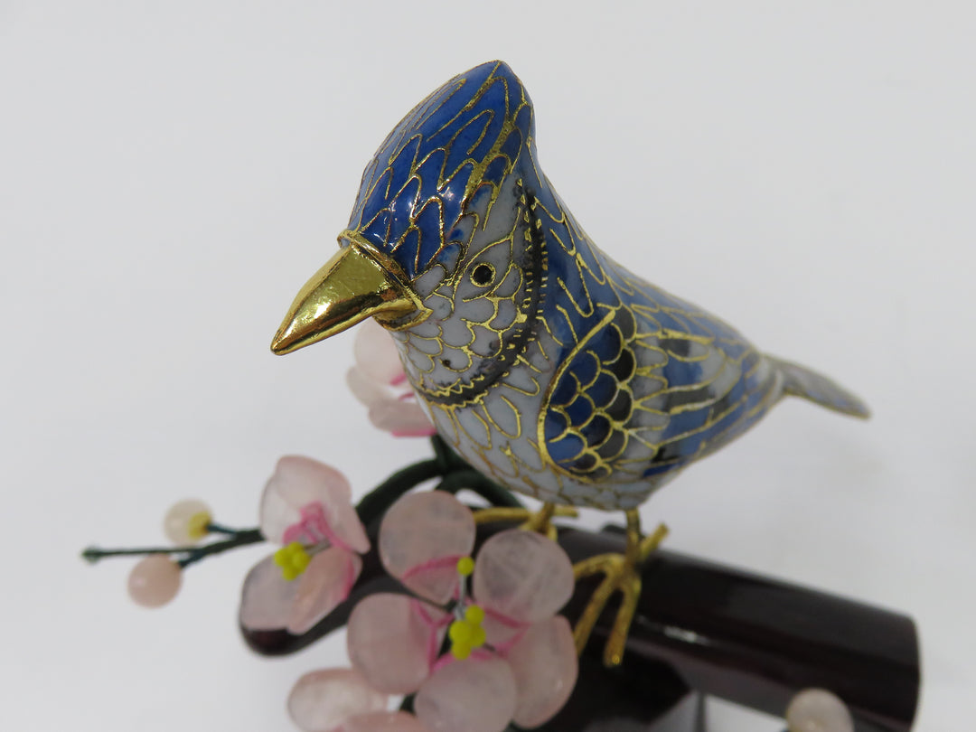 Cloisonné Bluejay on Jade Bonsai Branch