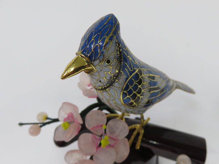 Cloisonné Bluejay on Jade Bonsai Branch