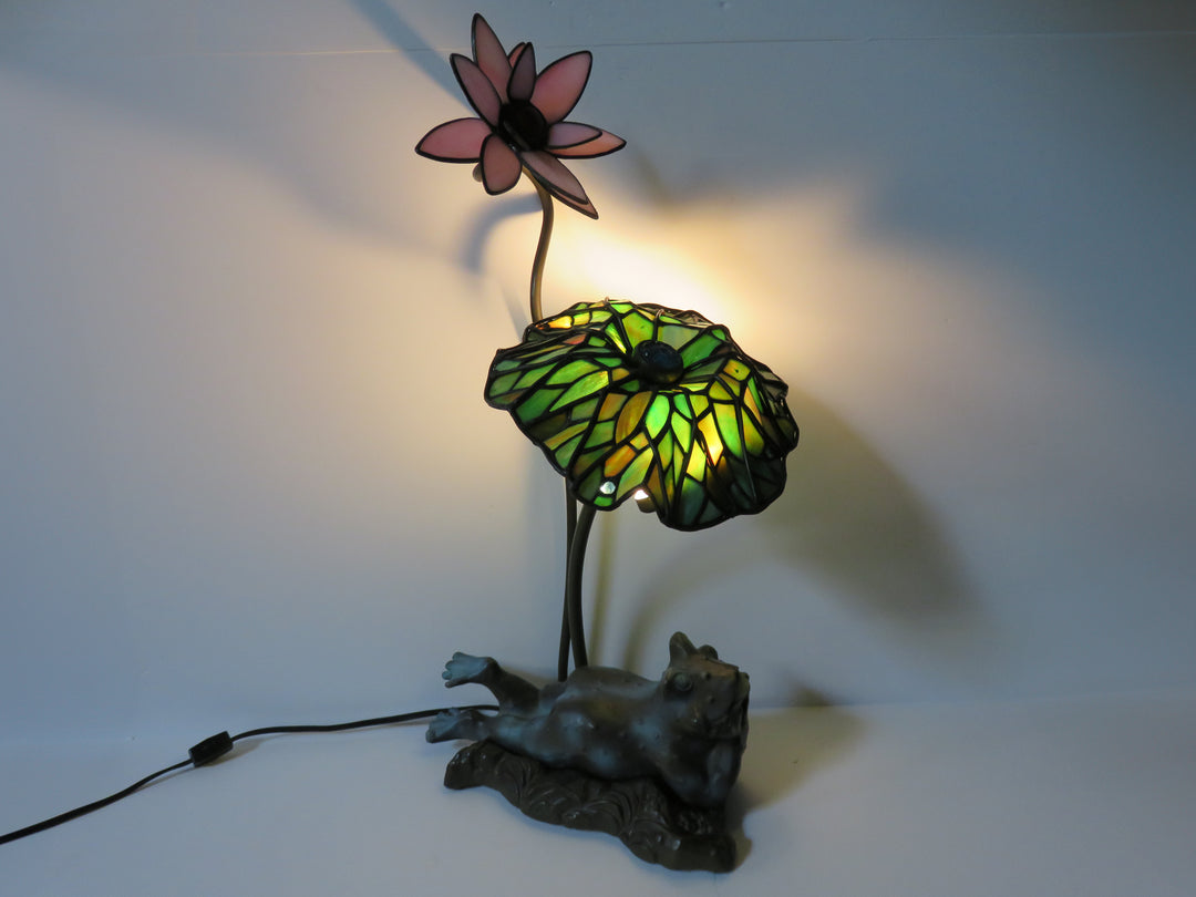 Slag Glass Lamp with Frog Base
