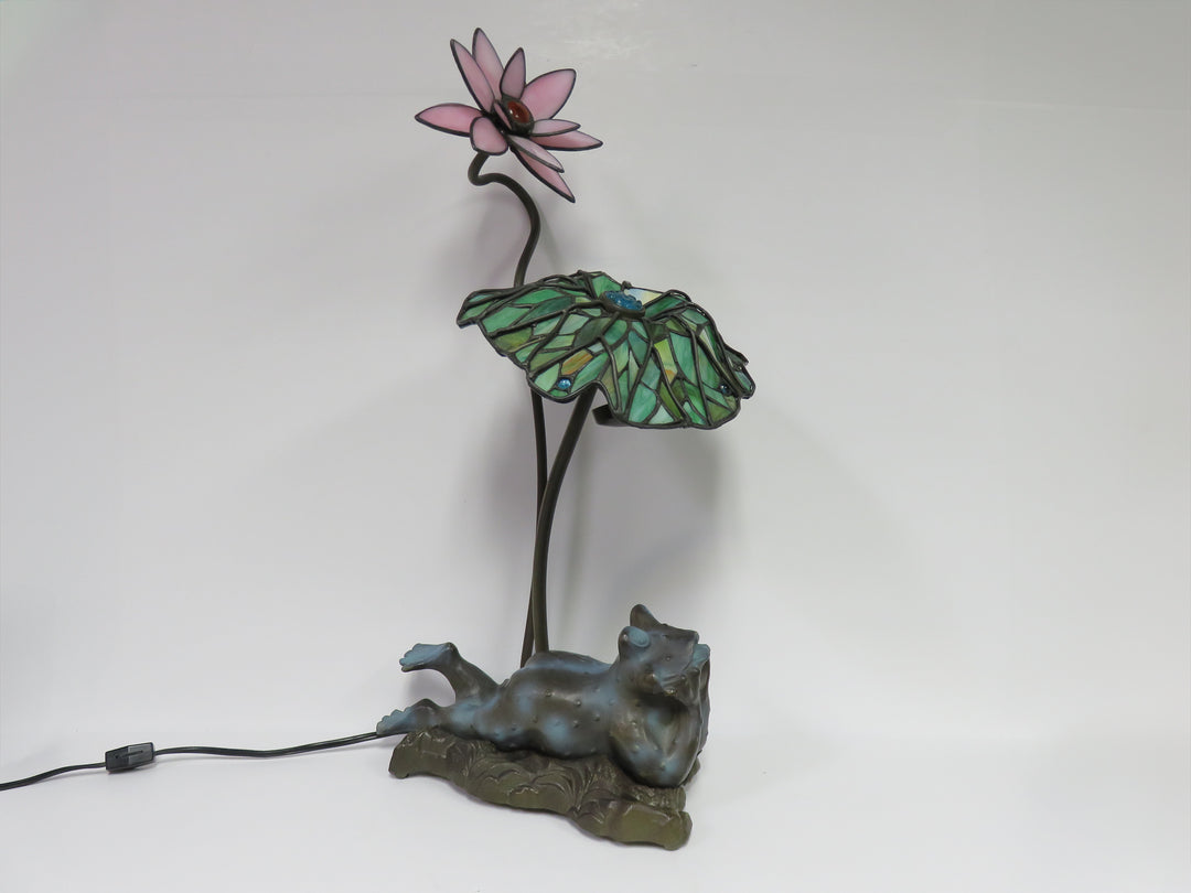 Slag Glass Lamp with Frog Base