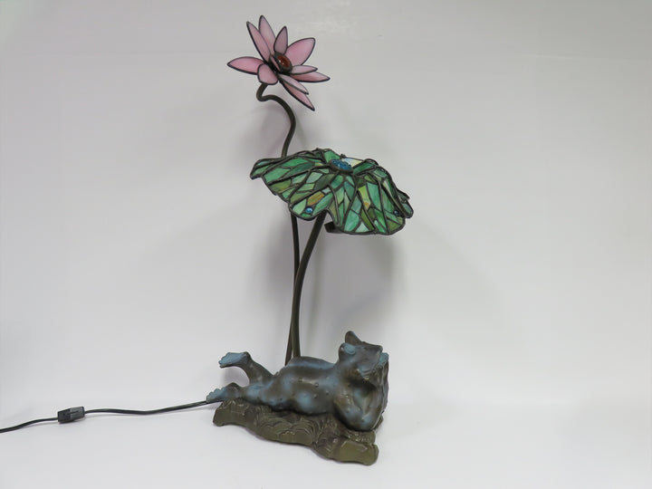 Slag Glass Lamp with Frog Base