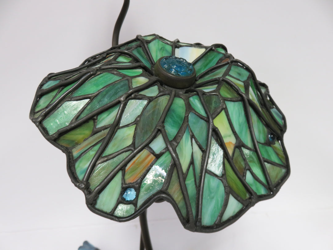 Slag Glass Lamp with Frog Base