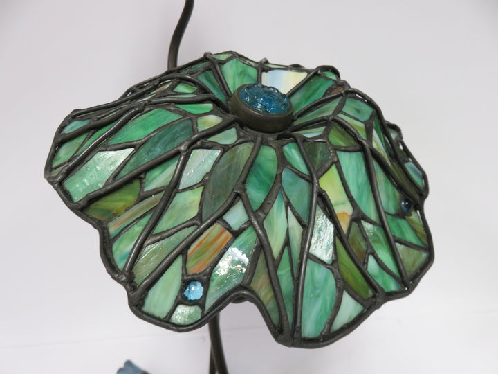 Slag Glass Lamp with Frog Base