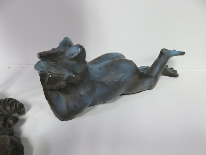 Slag Glass Lamp with Frog Base