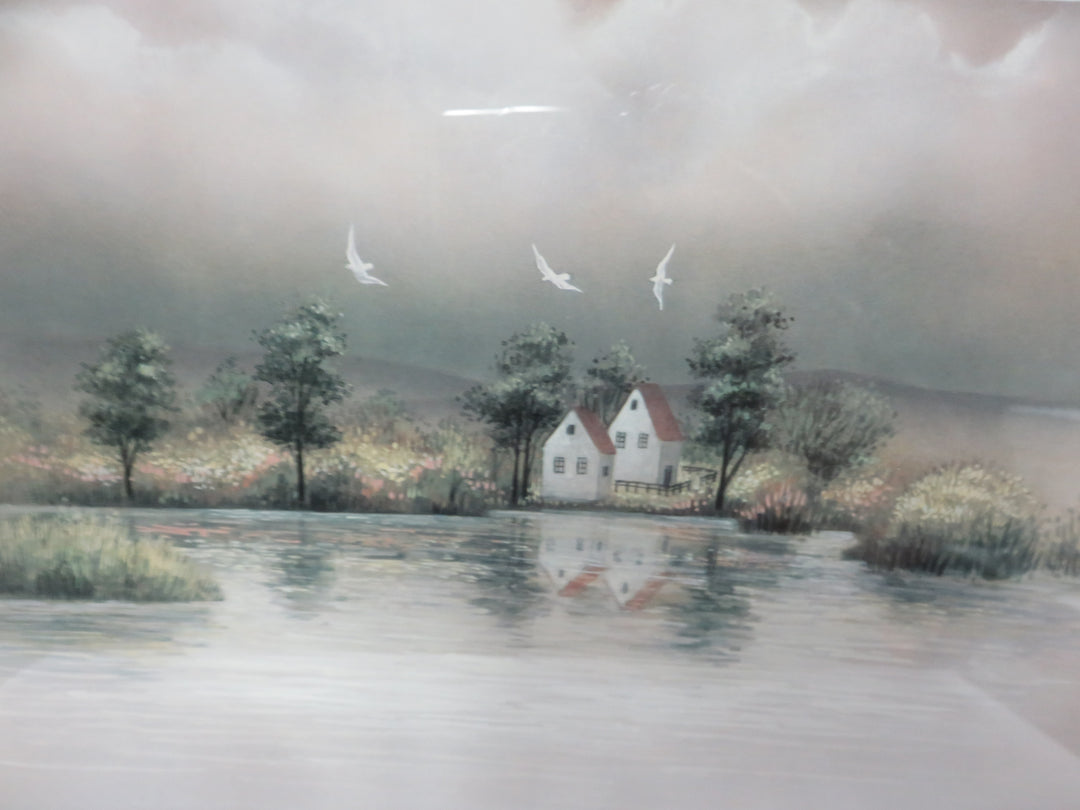 Lake Reflections with Three Gulls Print