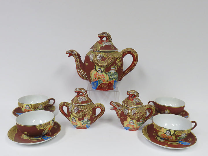 Satsuma Moriage Gold Dragon Tea Set
