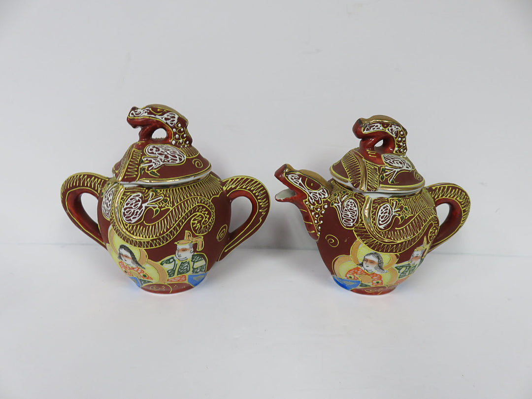 Satsuma Moriage Gold Dragon Tea Set