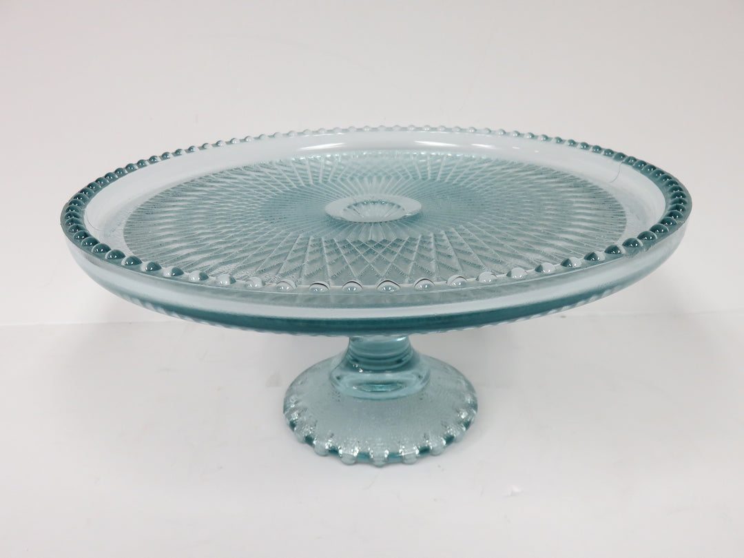 Jeannette Glass Blue Harp Cake Stand
