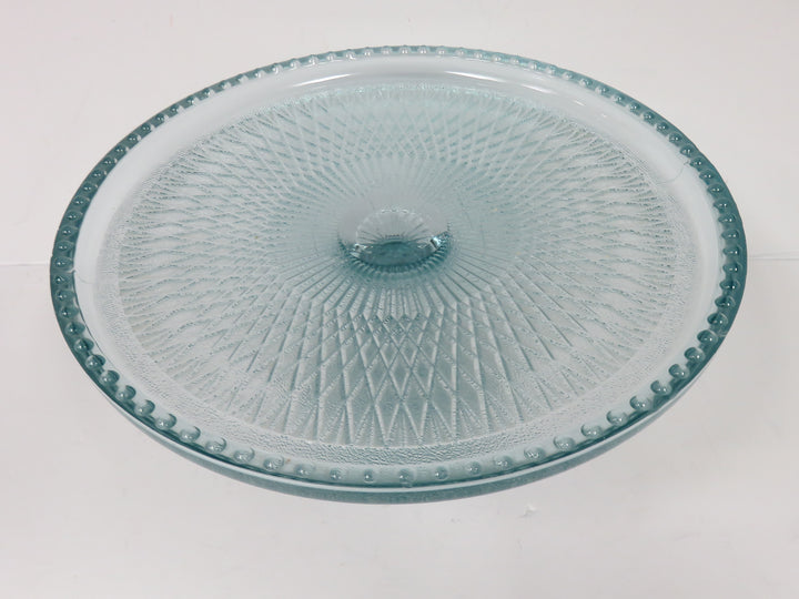 Jeannette Glass Blue Harp Cake Stand
