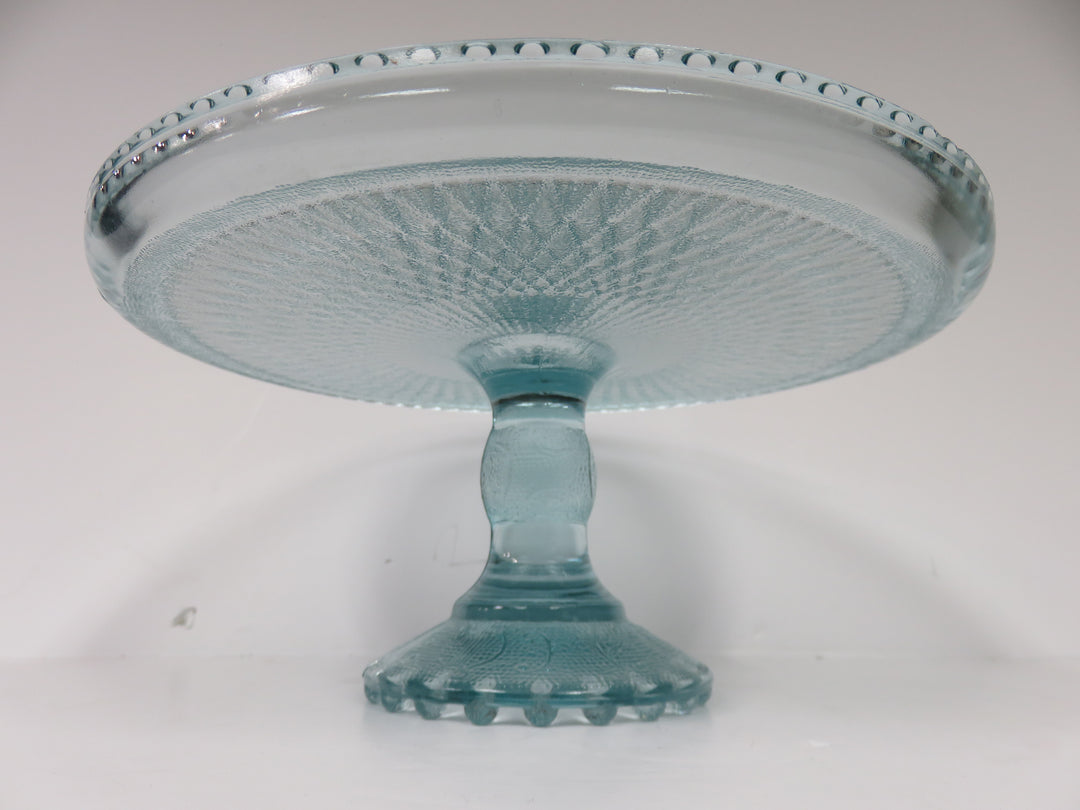 Jeannette Glass Blue Harp Cake Stand